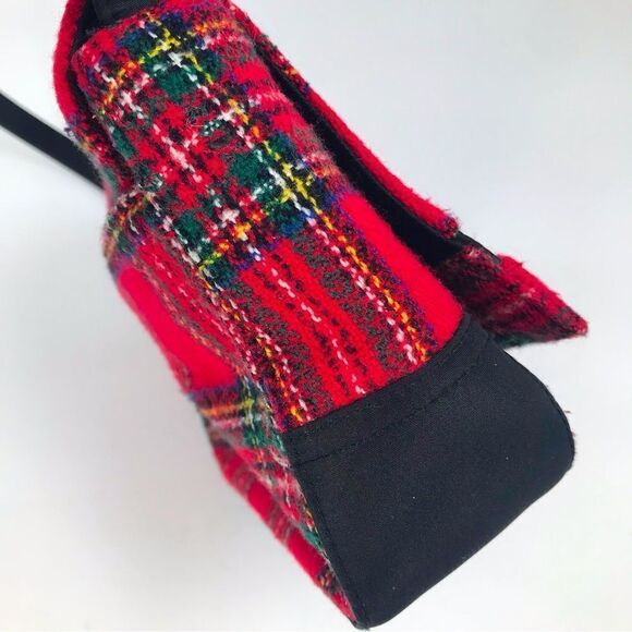 Ego Red and Black Plaid Wool Flap Front Holiday Mini Shoulder Bag - Picture 5 of 16